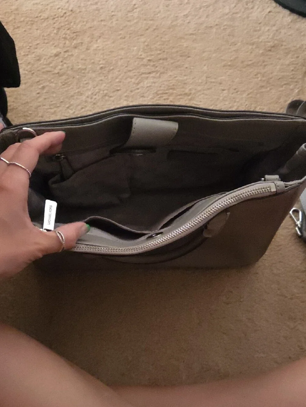 Michael Kors Taupe Saffiano Leather Satchel with Detachable Strap